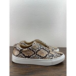 J Slides Women's Shoes Size 9.5 Nude Beige Snake Print Leather Slip On Sneakers